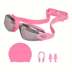 Swimming Set Anti-fog Goggles, Cap, Nose Clip, Earplugs