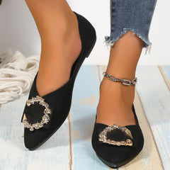 Metallic Buckle Flats Pointed Toe Soft Sole Suede Shoes