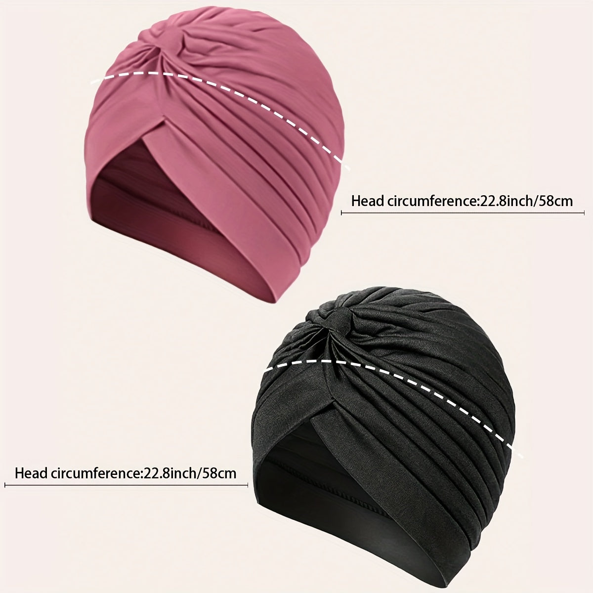 2pcs Rose Red Turban Cap BowKnot Pleated Head Wraps Elastic Head Scarf Solid