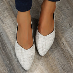 Women's Tweed Pointed Toe Flat Shoes Soft Sole Slip On Ballet Flats