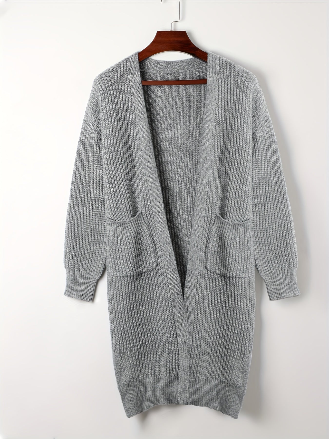 Women's Solid Long Sleeve Open Front Cardigan With Pockets