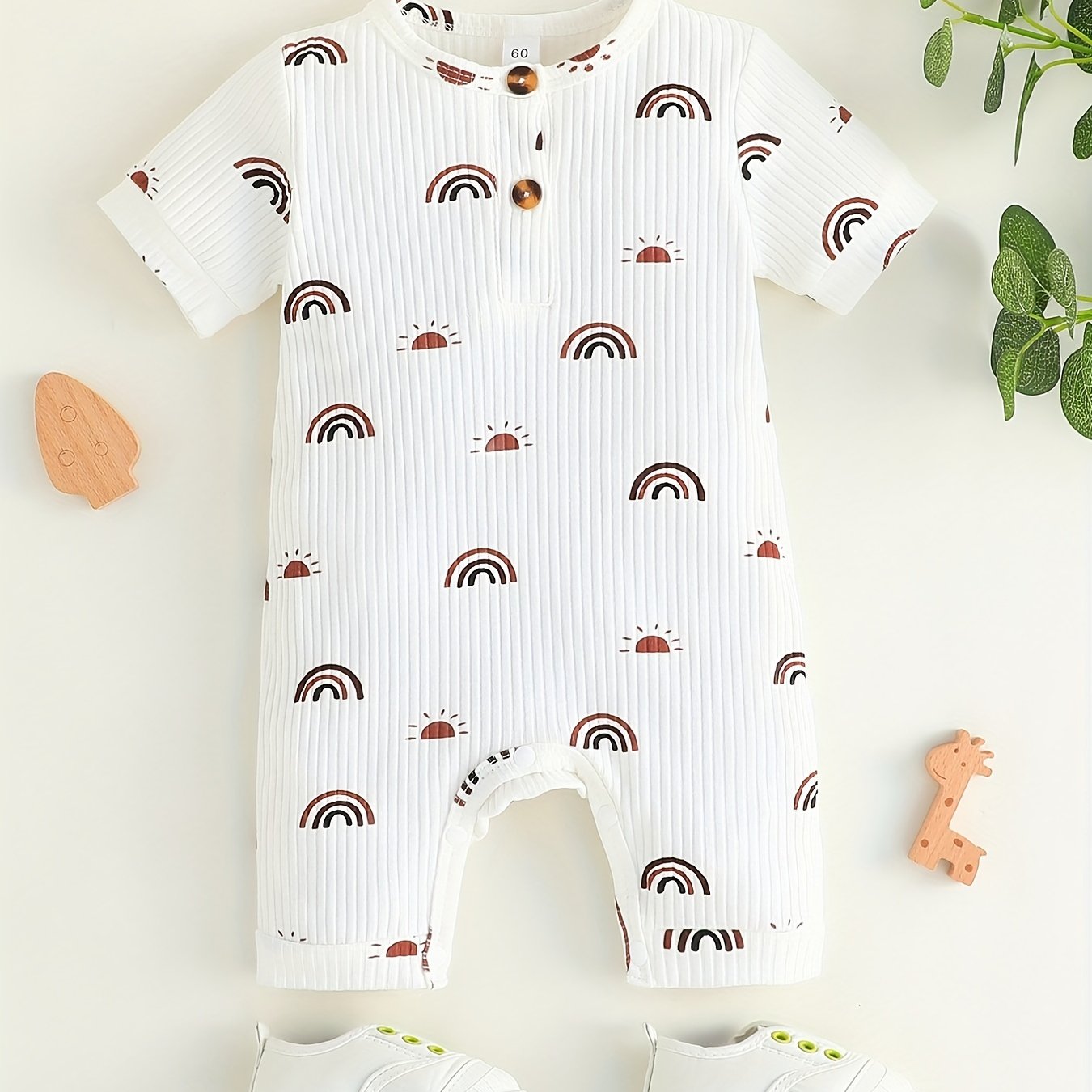 Boys Girls Cartoon Print Romper Jumpsuit Unisex Baby Clothes