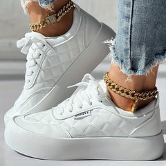 Women's Plaid Sneakers Casual Lace Up Quilted Shoes Women's Outdoor Shoes