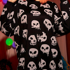 Halloween Skull Print Long Sleeve Top