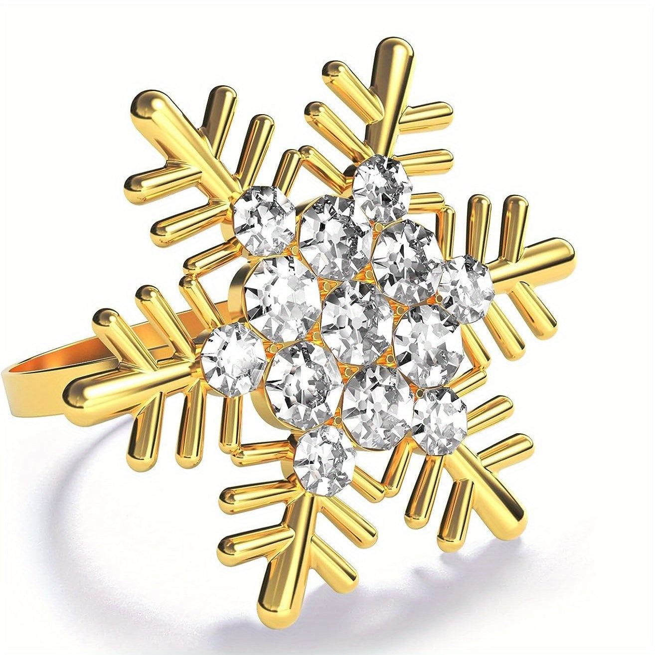 Snowflake Napkin Rings Set of 20 Polished Metal Buckles Hollow Carved Christmas