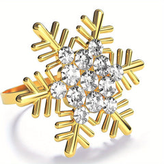 Snowflake Napkin Rings Set of 20 Polished Metal Buckles Hollow Carved Christmas