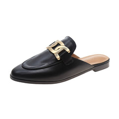Metal Decor Flat Mules Closed Toe Slip-On Shoes for Women