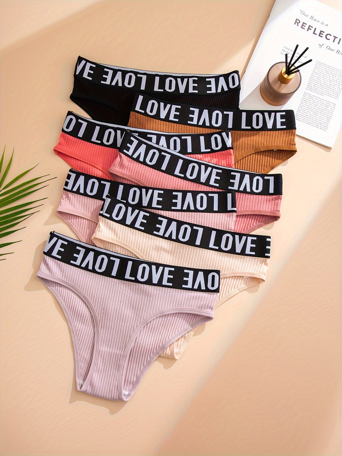 7pcs Letter Print Briefs Ribbed Intimates Panties