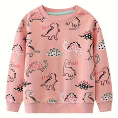Girls Dinosaur Print Sweatshirt Crewneck Long Sleeve Casual Pullover