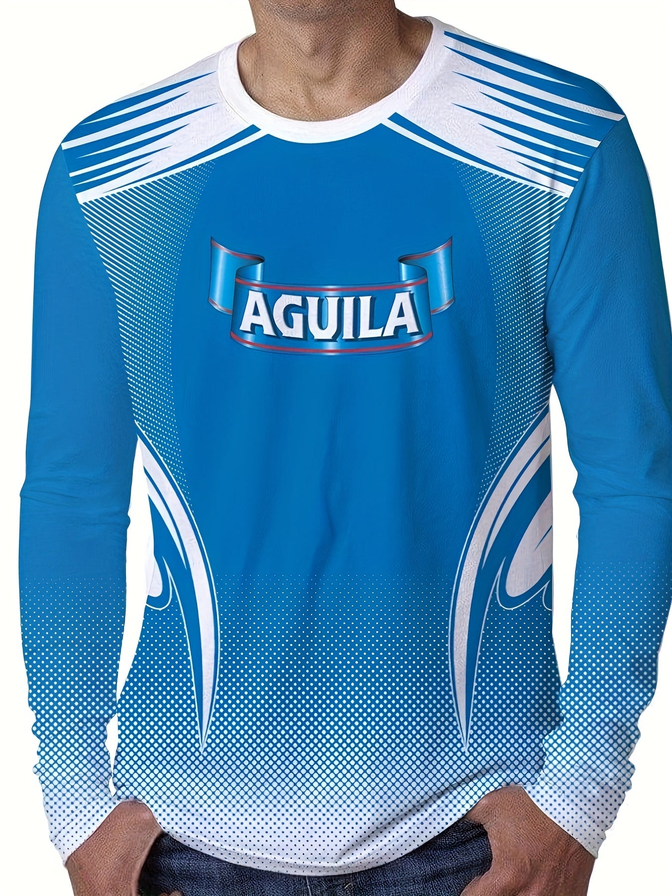Pattern Print Men's Graphic Crew Neck Long Sleeve Active T shirt