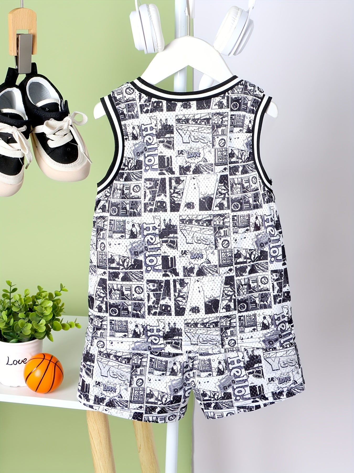 Boys Letter Print Vest & Sports Shorts LA Basketball Suit
