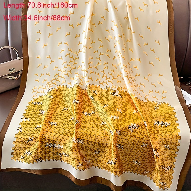 Geometric Print Block Scarf Satin Shawl Silk Head Wrap
