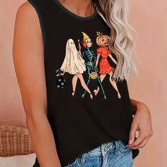 Coconut Tree & Wave Print Tank Top - Round Neck