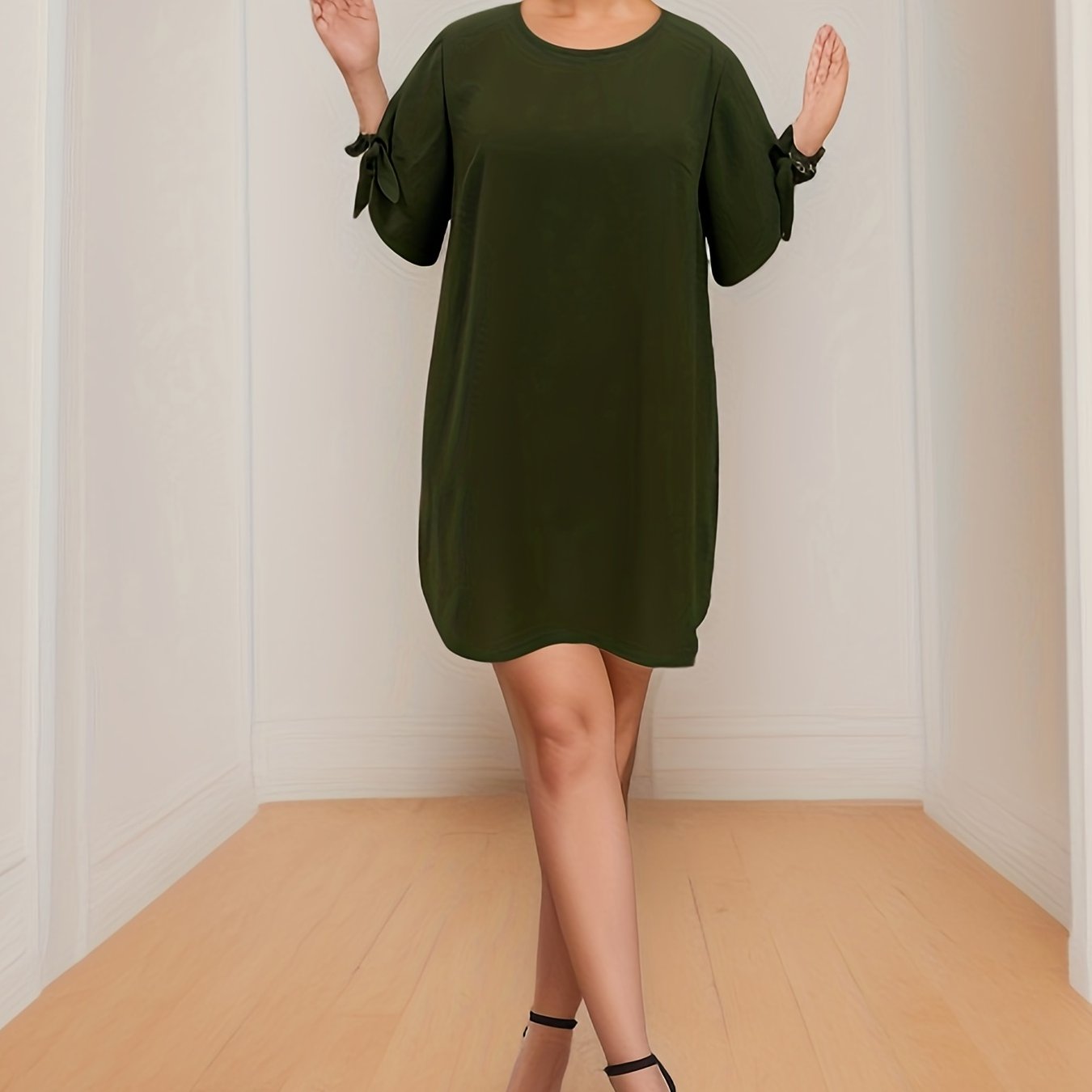 Women's Tie Short Sleeve Knee Length Dress