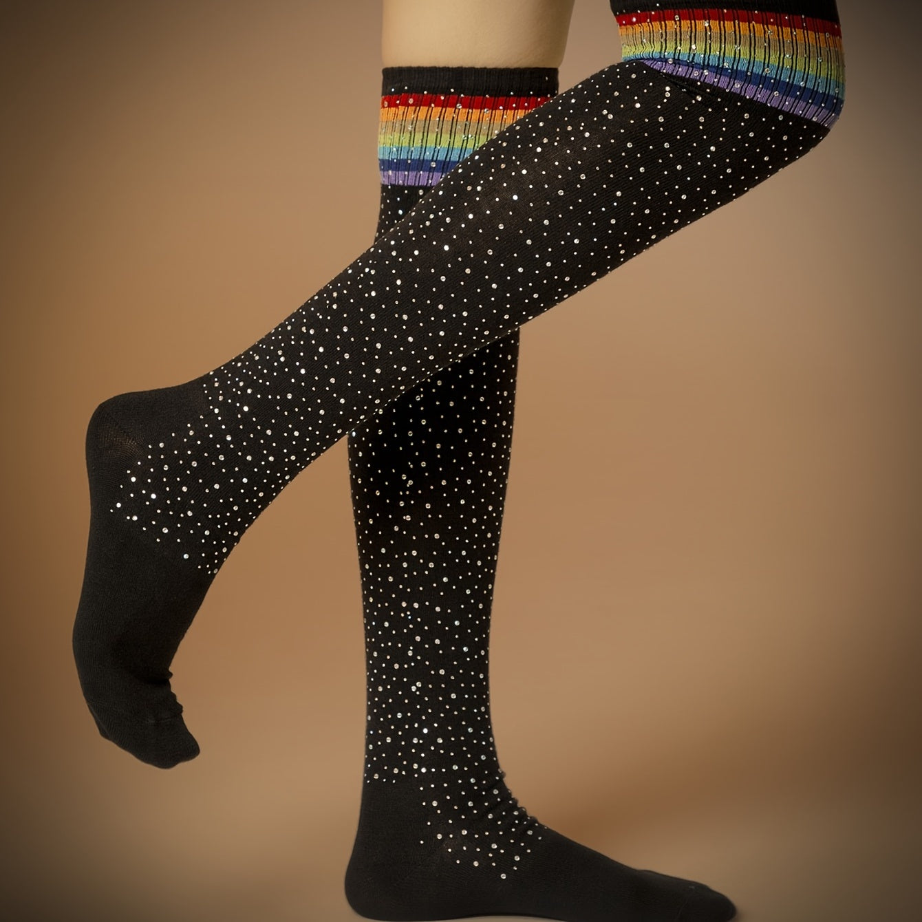 Rainbow Stripe Christmas Knee High Socks