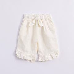 Girls Linen Elastic Shorts With Bow Tie Kids Summer Pants