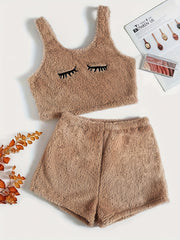 Eyelash Print Lounge Set Tank Top & Shorts Women's Loungewear