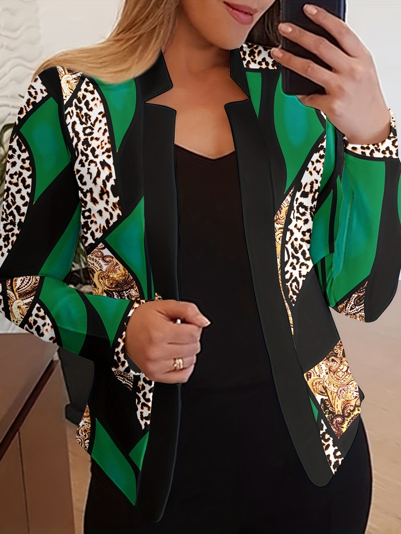 Casual Leopard & Paisley Print Blazer Women's Plus
