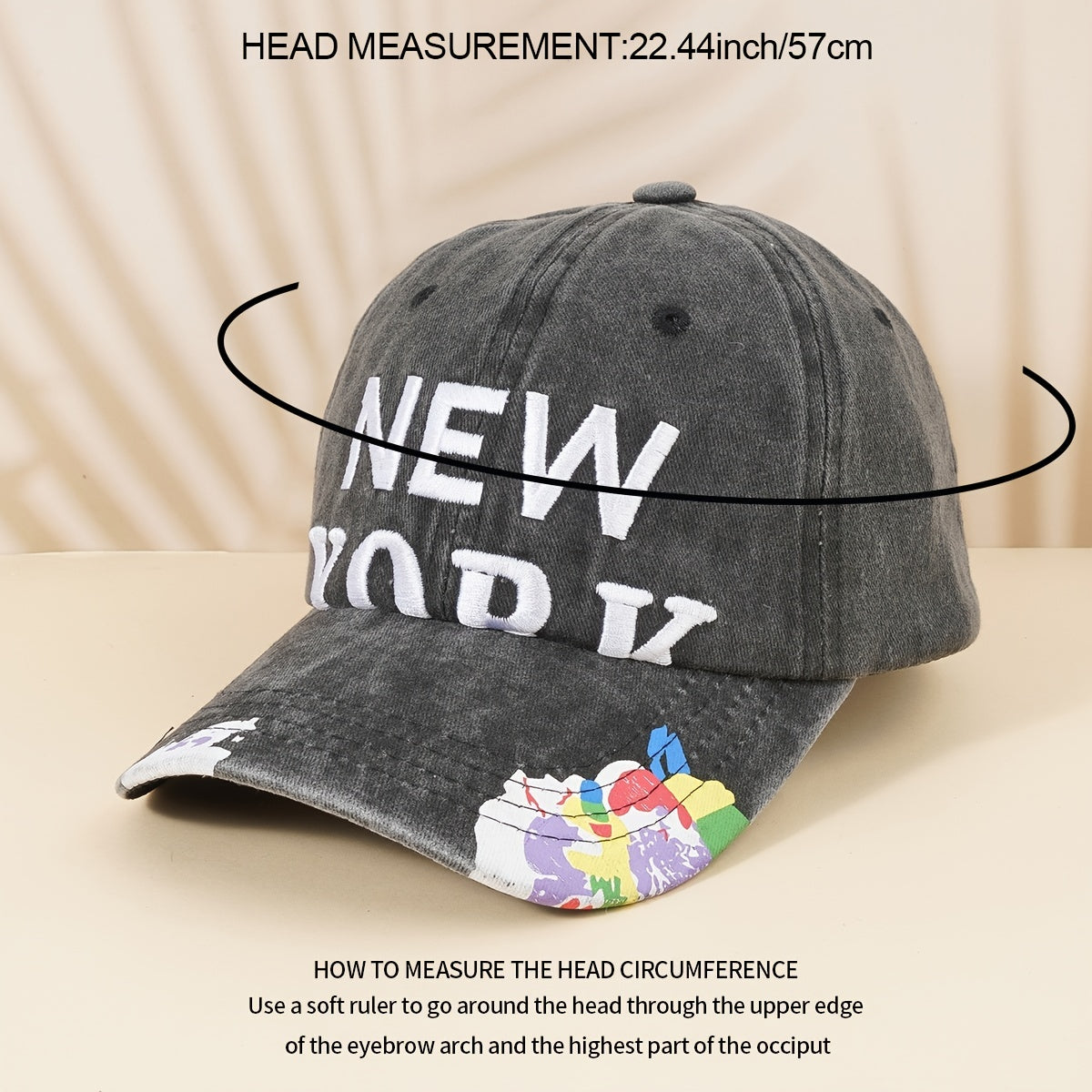 Distressed Baseball Cap York Embroidery Print Adjustable Sun Hat