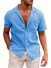 Men's Casual Short Sleeve Solid Shirt For Summer Vacation