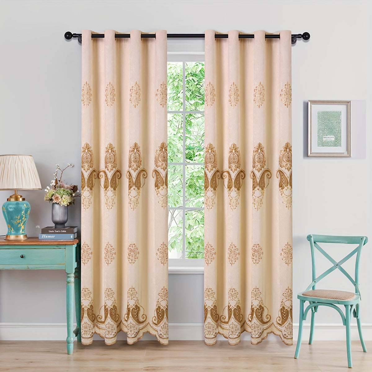 European Embroidered Curtains Chenille Flower Embroidery Semi Blackout