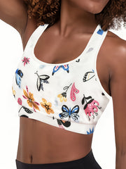 Floral & Butterfly Print Plus Size Sports Bra