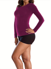 Solid Thermal Blouse Long Sleeve Crew Neck Top