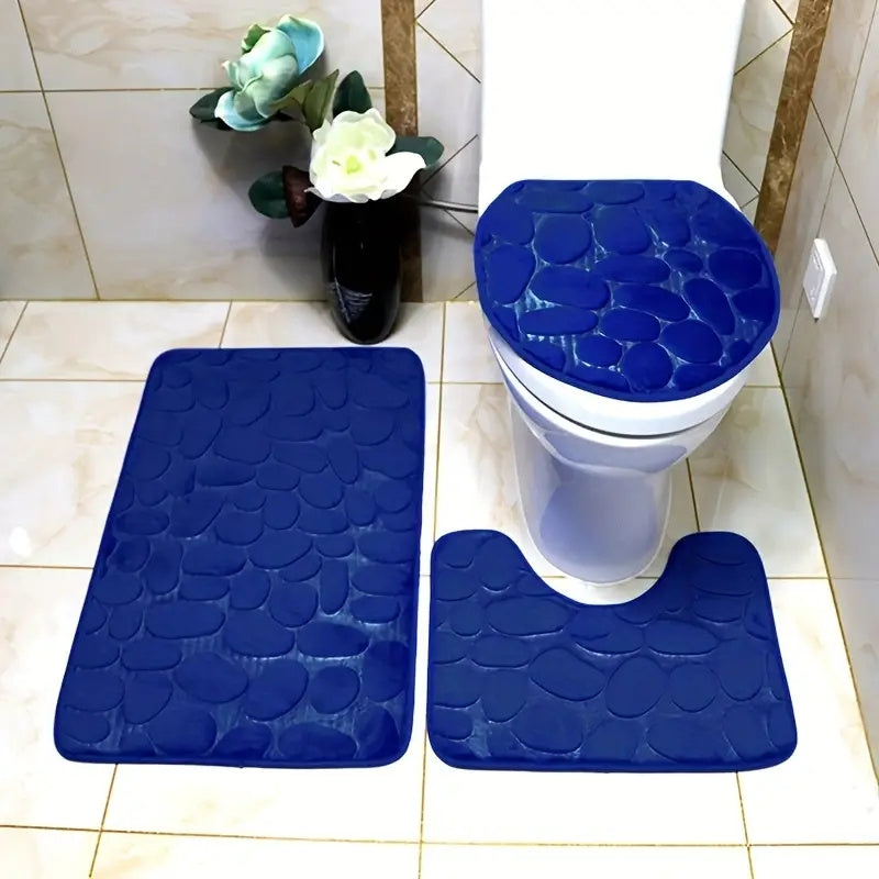 3pcs Bathroom Rugs Set Non Slip U Shape Mat Lid Cover