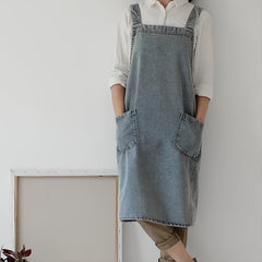 Vintage Haircut Denim Apron with Pocket
