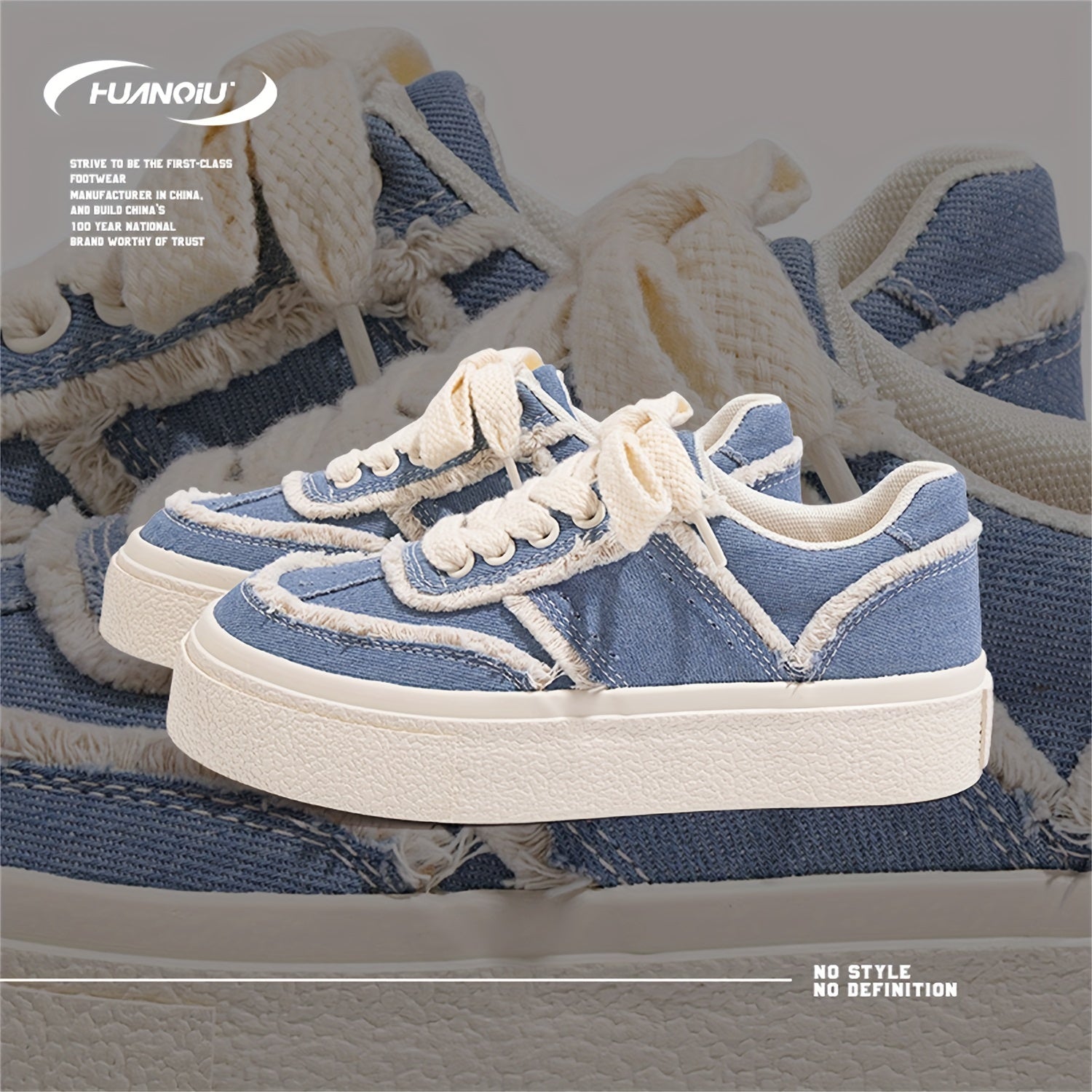Women's Lace-up Denim Board Shoes Thick Sole Low Sneakers
