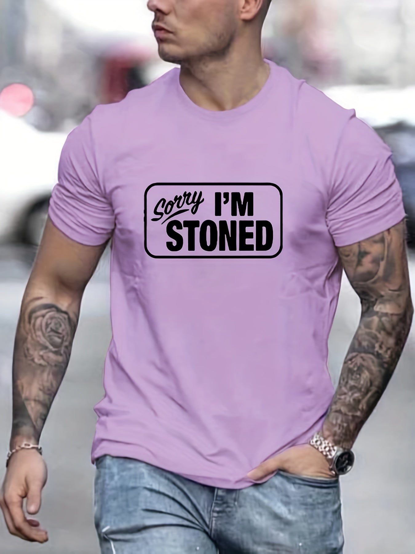 Sorry I'm Stoned Letter Print Men's T shirt