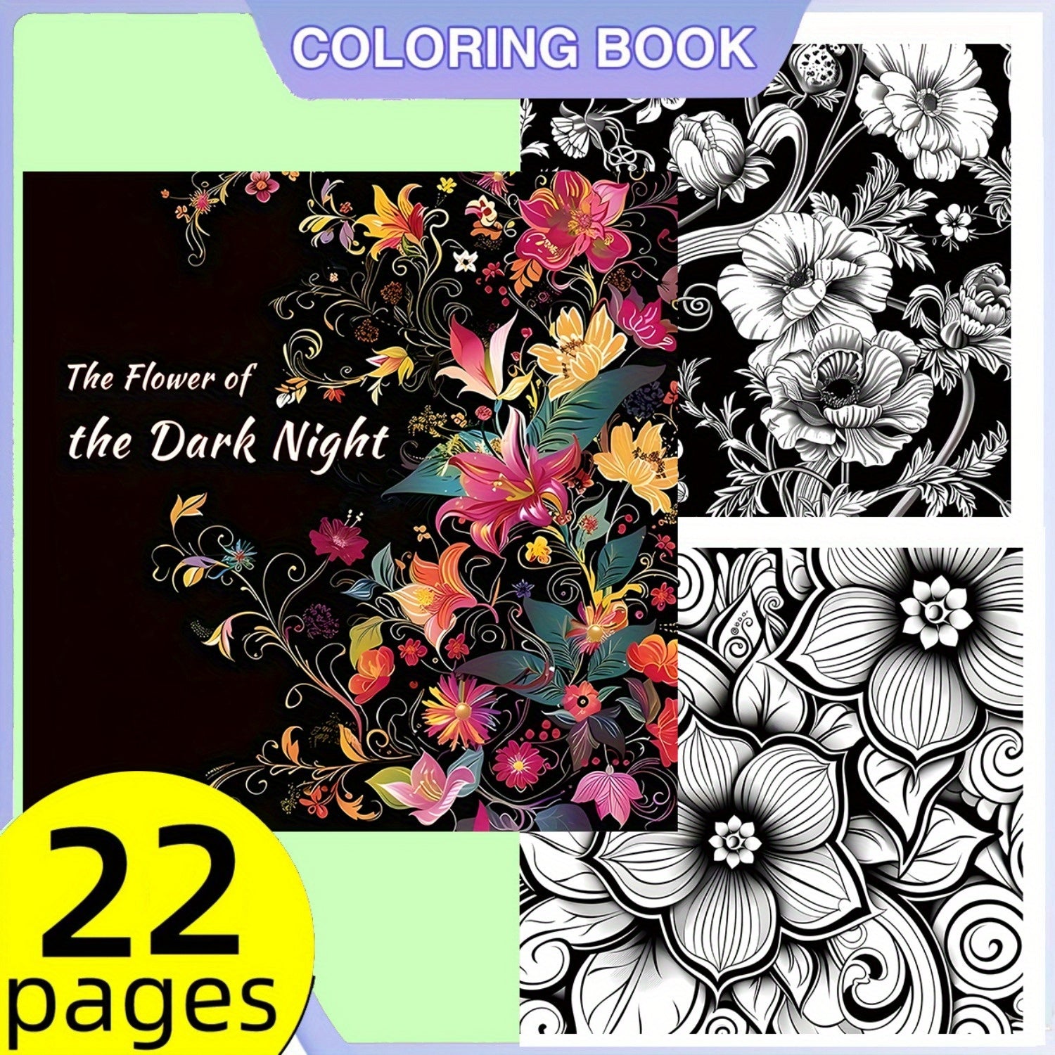 Night Flowers Coloring Book for Adults & Teens - Vibrant Floral Art Journal