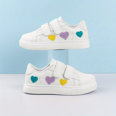 Boys' Heart Embroidered Casual Sneakers, Non Slip Low Top Shoes