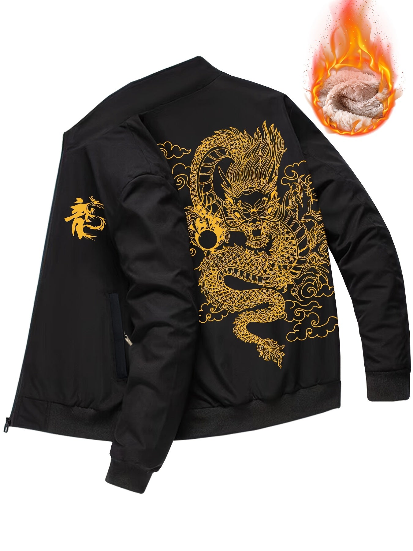 Vintage Oriental Dragon Print Zip Up Jacket