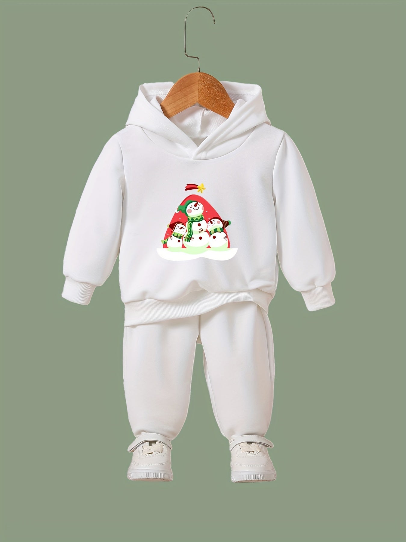 2pcs Snowman Print Hoodies Pants Set Fall Sports Gift