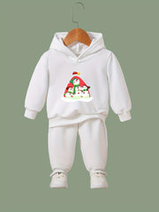 2pcs Snowman Print Hoodies Pants Set Fall Sports Gift