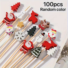 100pcs Christmas Santa Claus Bamboo Picks for Holiday Parties Table Decor
