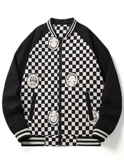 Smiling Face Plaid Jacket Men's Zip Up Coat
