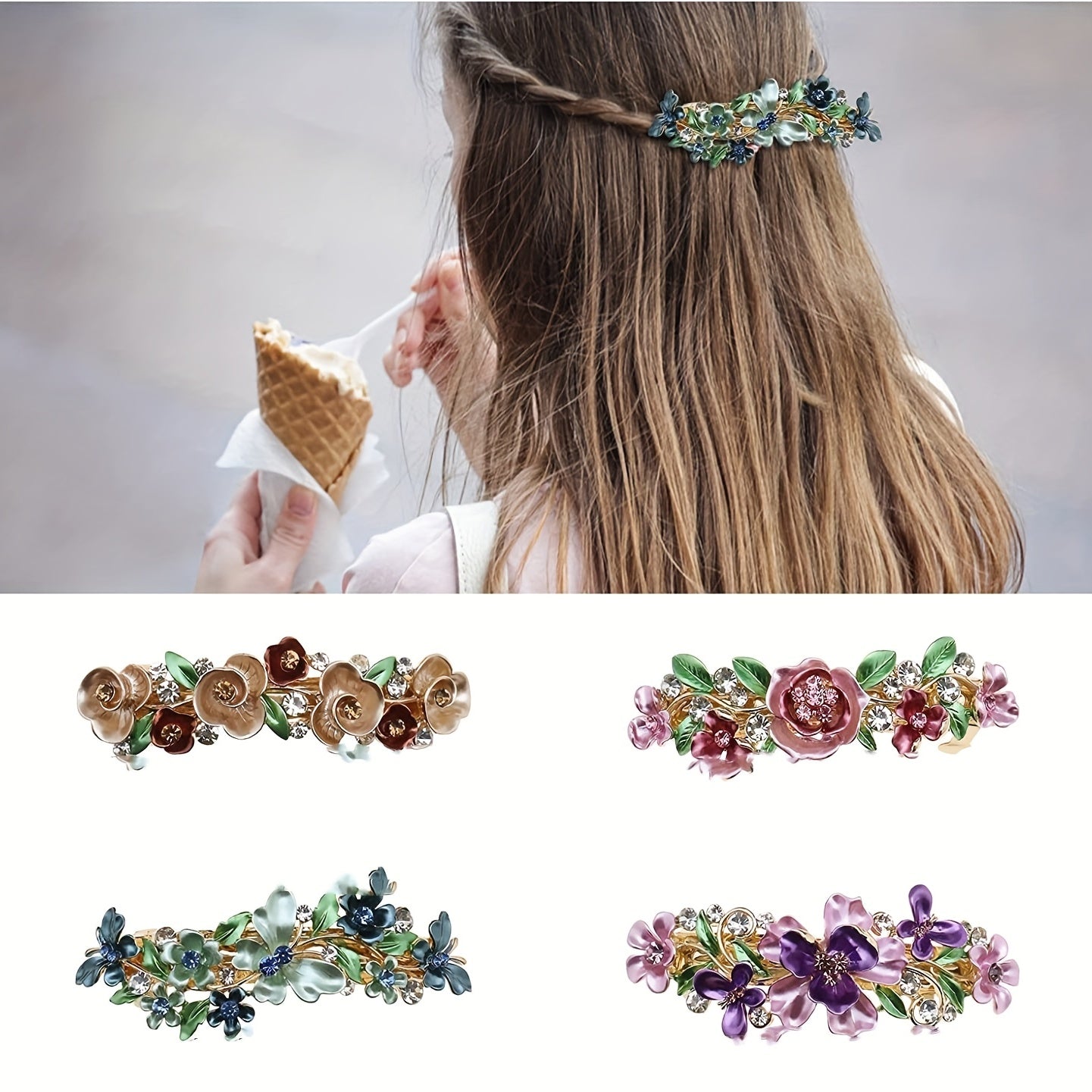 Colorful Flower Leaf French Barrette Hair Clip