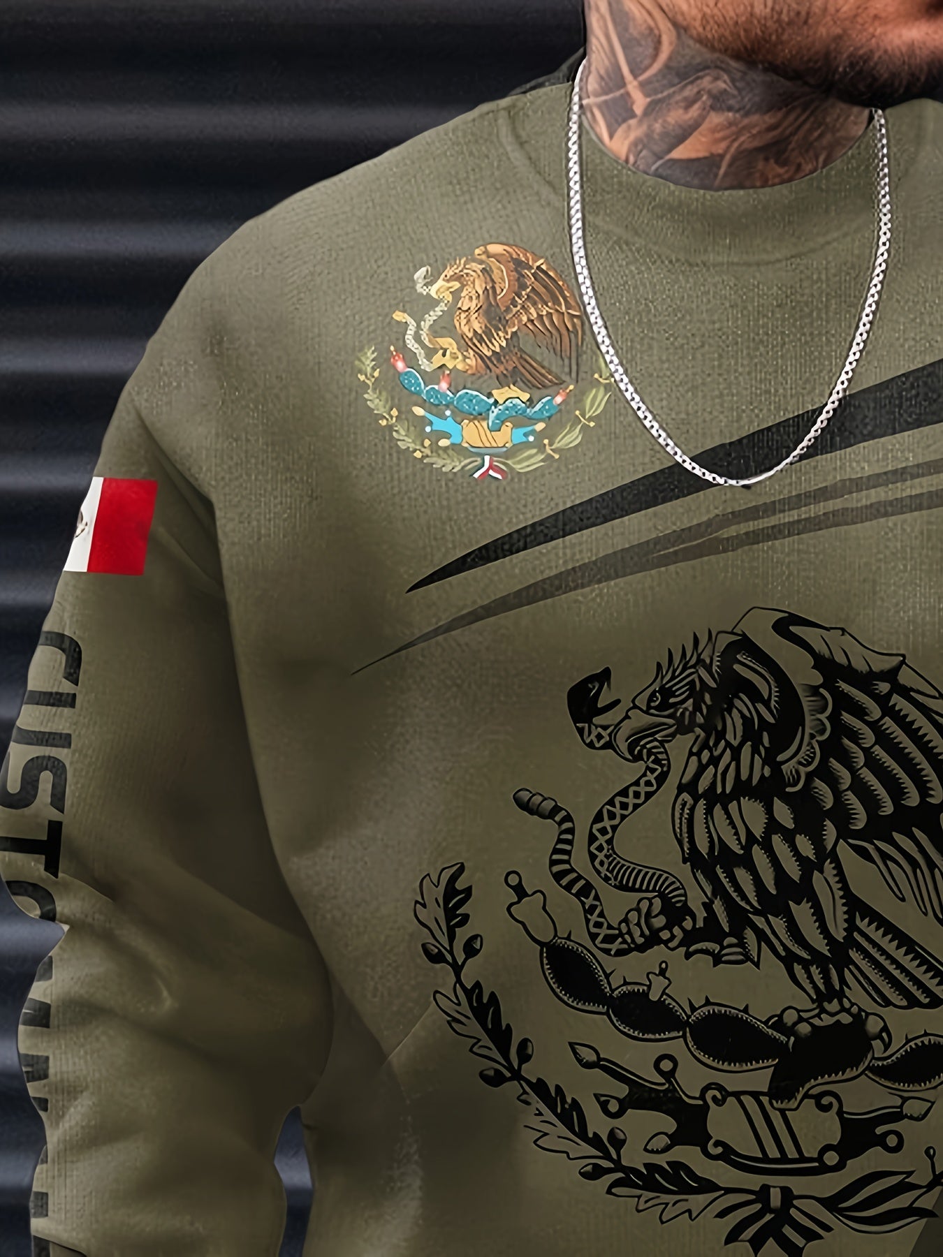Mexico Eagle And Snake Print Men's Sweatshirt for Autumn Winter