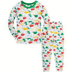 Boys Dinosaur Print Pajamas Set Long Sleeves & Bottoms