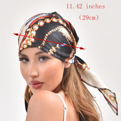 Classic Print Women's Turban Hat Hair Cap Soft Satin Ribbon Long Hair Bonnet