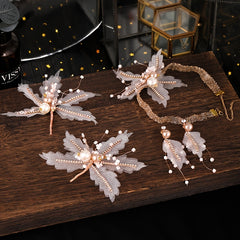 Feather Crown Hair Band Earrings Set for Wedding Party