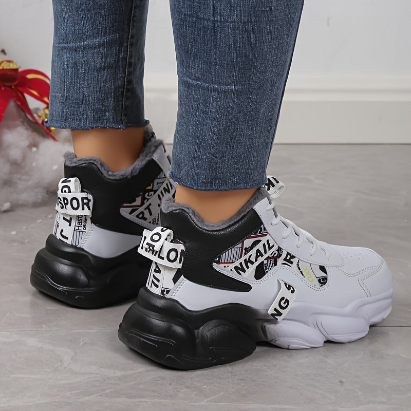 Warm Lace Up Thick Bottom Sneakers for Women