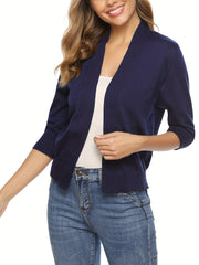 Open Front Cardigan 3/4 Sleeve Sweater for Spring & Fall
