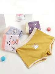 4pcs Girls Boxer Briefs Elastic Waist Astronaut Rabbits Print Underwear