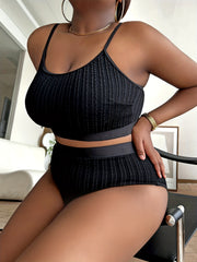 Ribbed Knit Crop Cami Top & Underwear Swimsuit Set