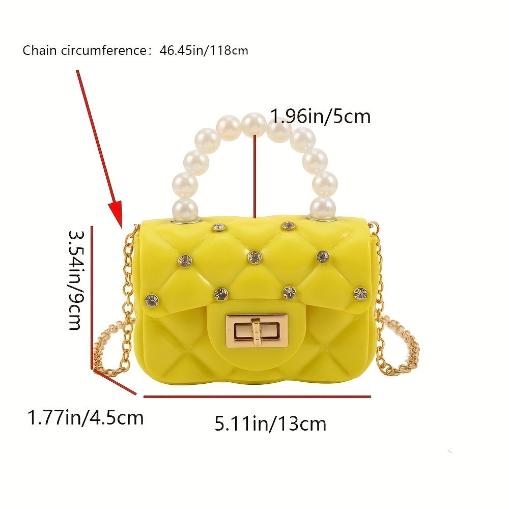 Argyle Texture Handbag with Faux Pearl Handle Mini Messenger Bag