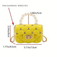 Argyle Texture Handbag with Faux Pearl Handle Mini Messenger Bag