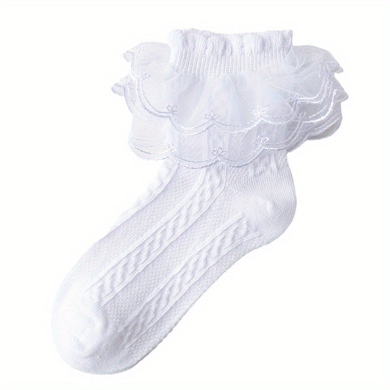 2Pairs Girls Lace Ruffle Princess Dance Socks Cotton Blend Kids Crew Socks